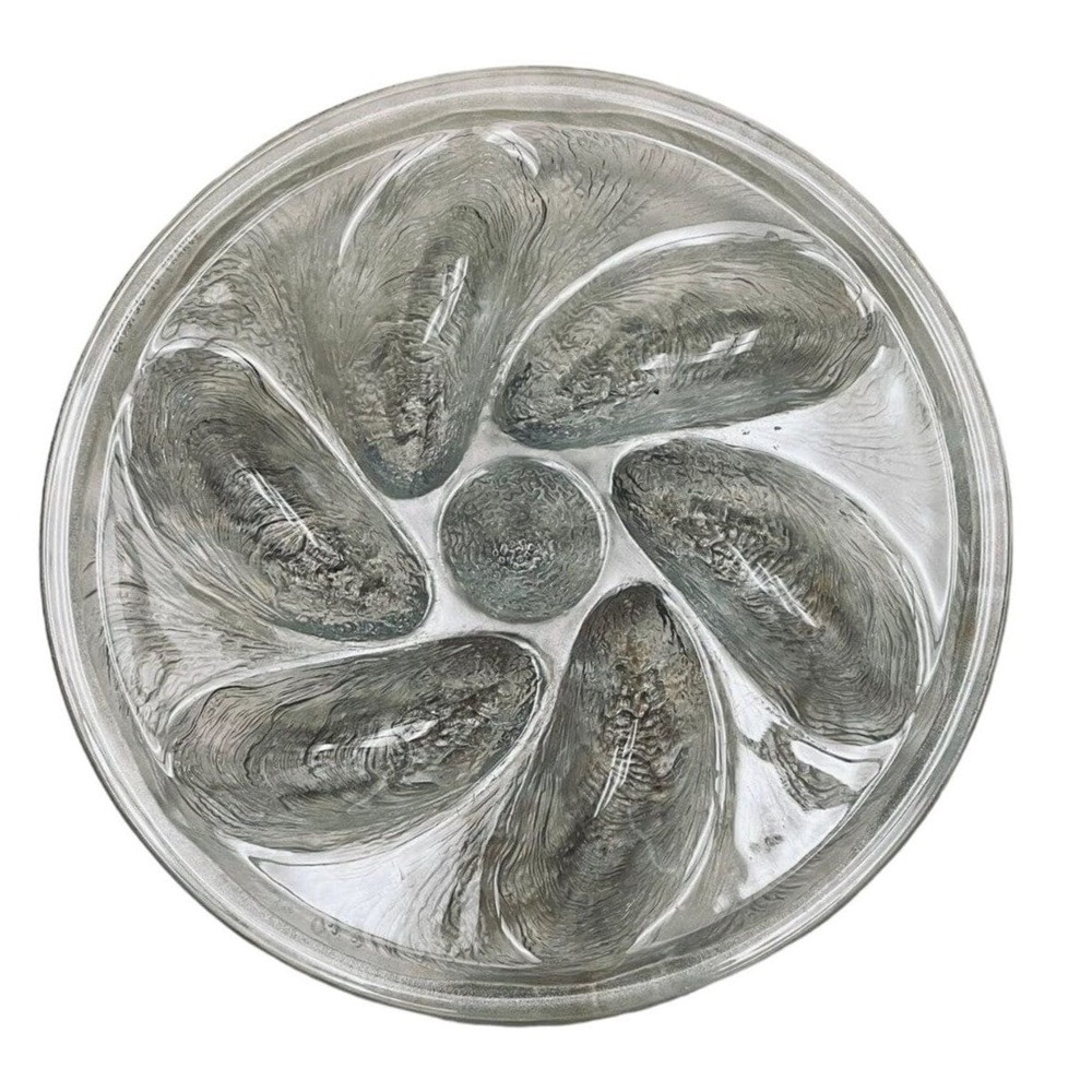 Vintage Arcoroc Oyster plate France Glass 6 Wells 11" Wide 1970